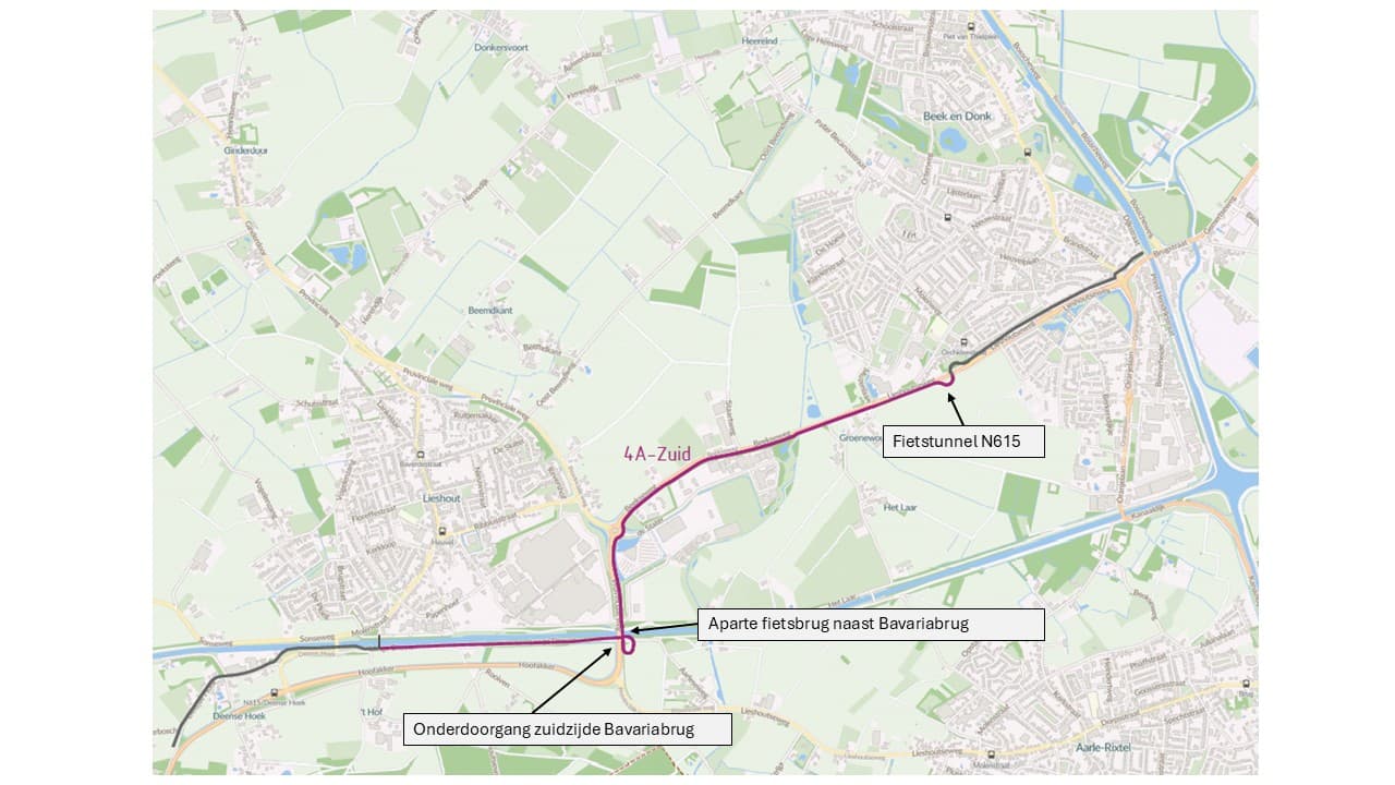 kaart met fietsroute